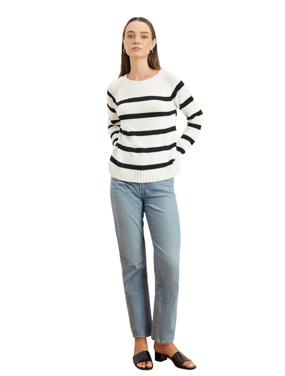 Paneros Clothing Sloane Crewneck Sweater in Off White Stripe